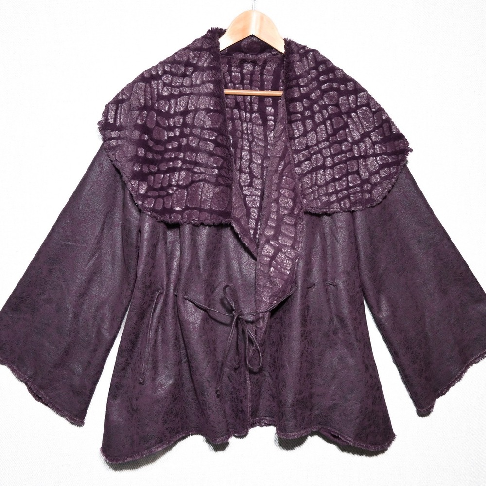 Chi by Falchi Womens Plus 1X Reversible Purple Faux Leather Fur Lagenlook